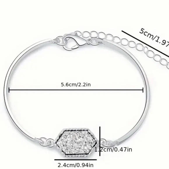 Black Druzy Rhombus Bangle Bracelet - Picture 2 of 3